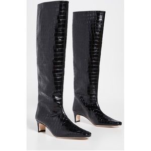 STAUD Wally Croc-Embossed Leather Tall Boots